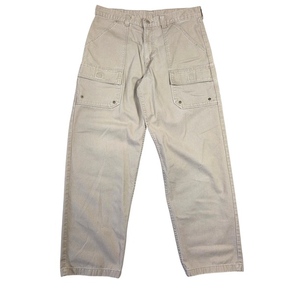 Vintage Wrangler Mens Tan Cargo Pants 33x32 Work Utility Relaxed Fit Grunge Punk